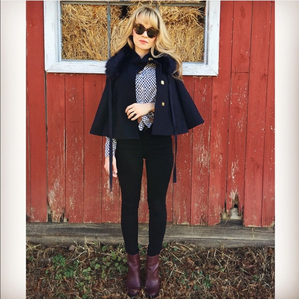 Tahari Faux Fur Collar Cape